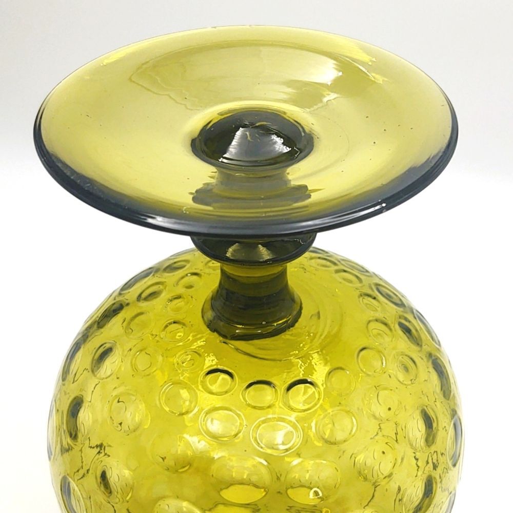 Vintage MCM Olive Green Optic Glass Snifter Style Blown Glass Vase Empoli, I… - Picture 7 of 9